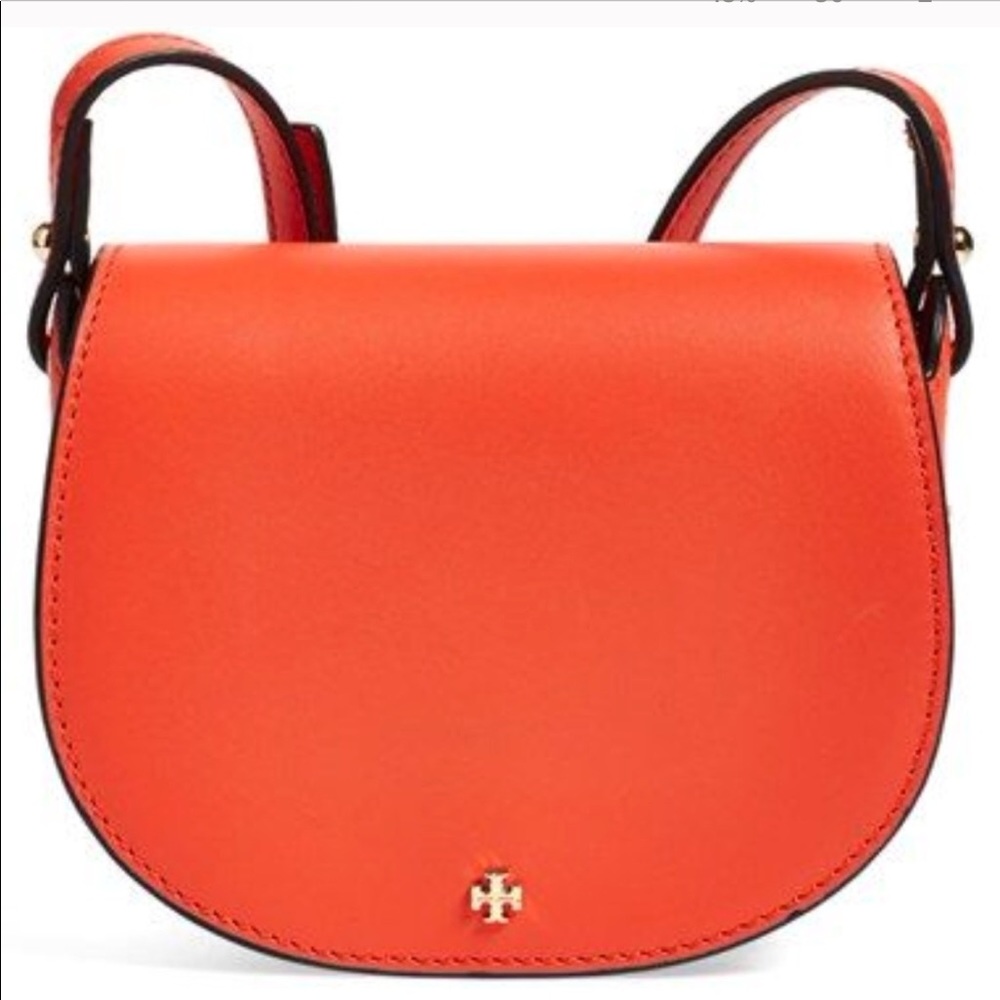 Auth Tory Burch Poppy Red Mini Saddles Crossbody - Picture 1 of 8